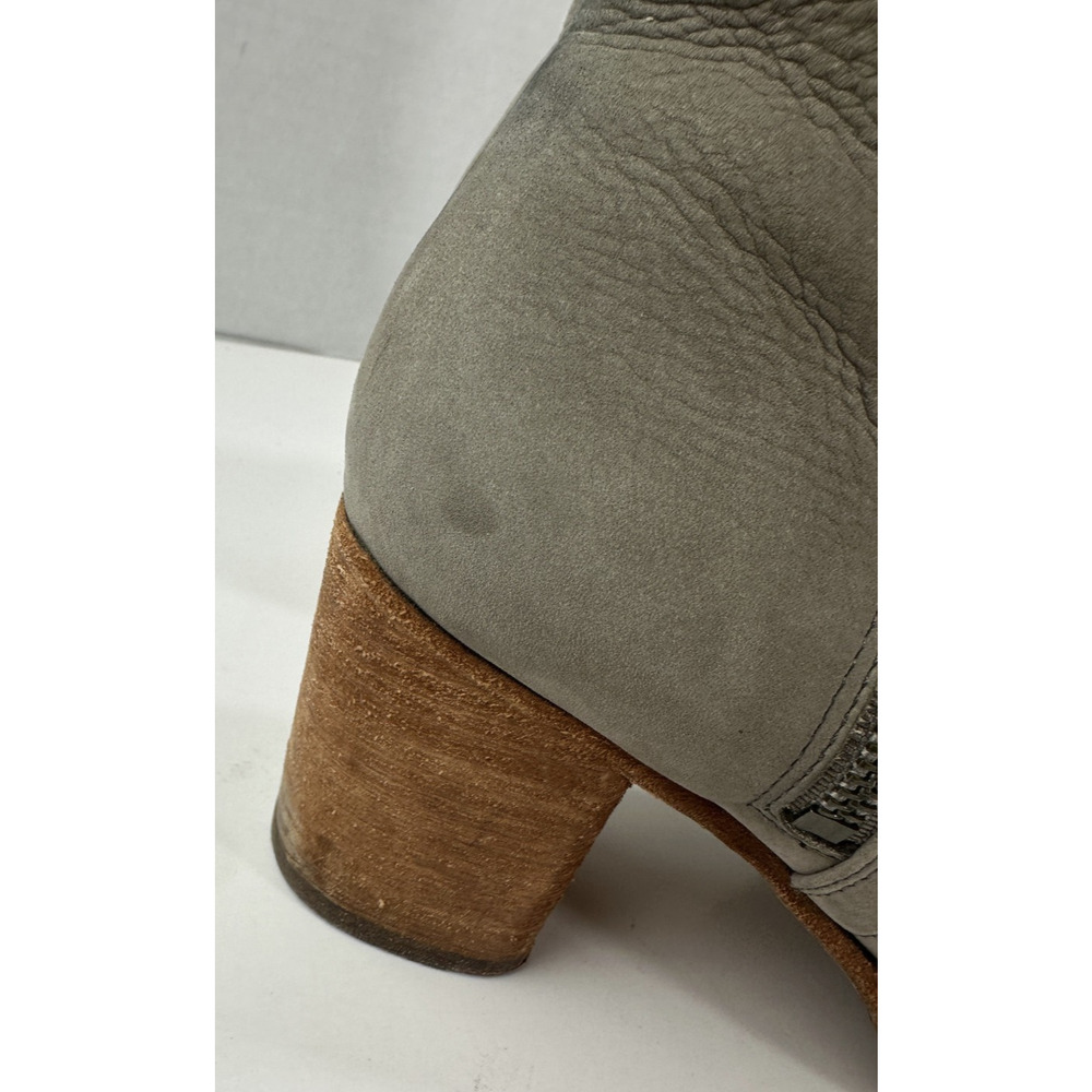 Frye Addie Double Zip Leather Ankle Heeled Boots Gray Distressed Bootie Size 9 B - Picture 6 of 16